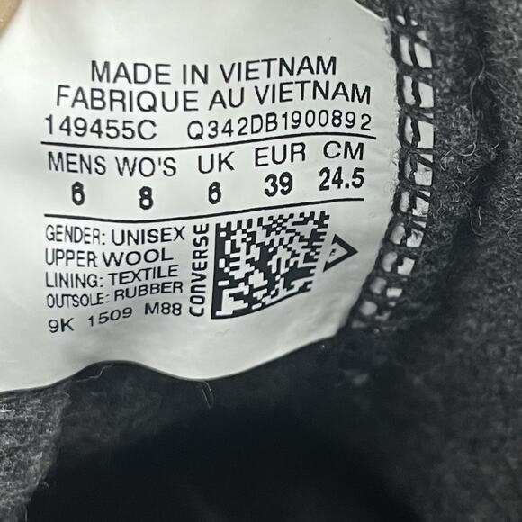 Converse x Woolrich Women’s 8 Mens 6 Chuck Taylor All-Star Hi Wool Black Shoes - Picture 10 of 10